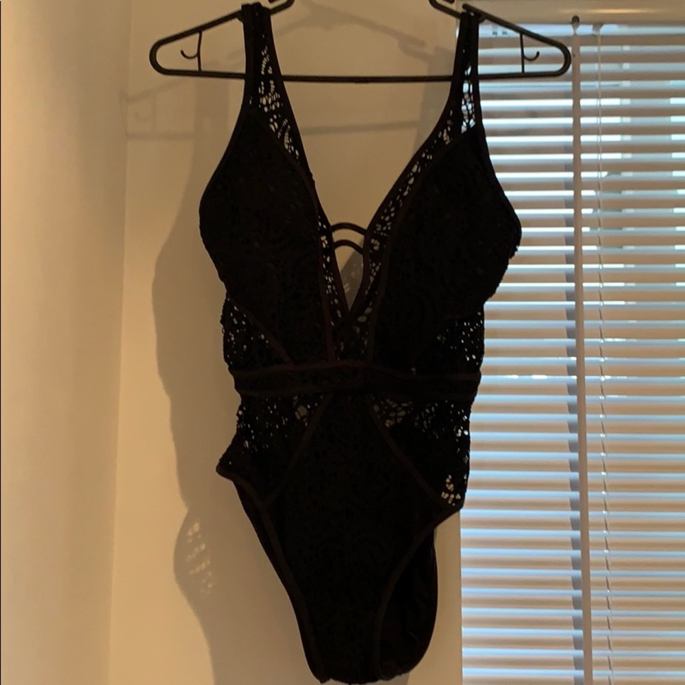Black lux one piece bathing suit